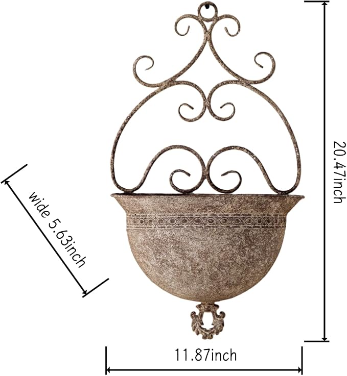 Vintage Wall Planters for Indoor Plants - Metal Wall Planter Holder, Half Round Hanging Basket Flower Pots, Unique Pastoral Retro Decoration for Succulent, Outdoor(H- 20.5 in)