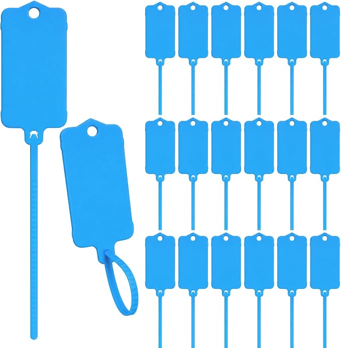 LeonBach 100 PCS Plastic Shipping Tags, 1.46" x 2.48", Waterproof Labels Writable Hanging Tag with Sealing Strap, Shipping Cable Tie Label Tags for Keys Luggage Logistic Retail Inventory(Blue)