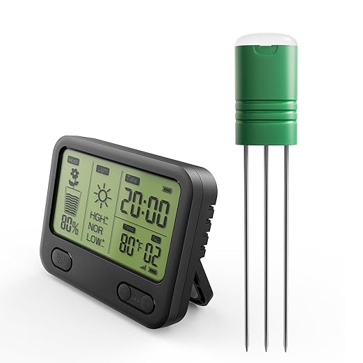Nexuslab Wireless Soil Moisture Meter with LCD Receiver – 3-Probe 3-in-1 Sensor (Moisture, Temperature, Light), 230 ft RF Range, Waterproof, Long Battery Life for Indoor