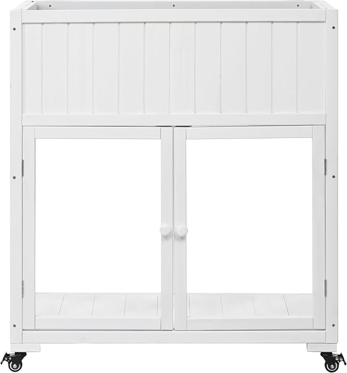 Merax Raised Garden Bed with Leg, Potting Bench with Wheels Outdoor Garden Work Bench Station Planting Solid Wood Construction for Horticulture w/Storage Cabinet, White
