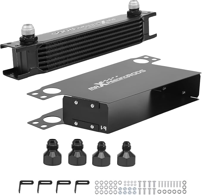 maXpeedingrods 7 Row Engine Oil Cooler, 10AN Stacked Plate Transmission Engine Oil Cooler Universal British Radiator Aluminium Black