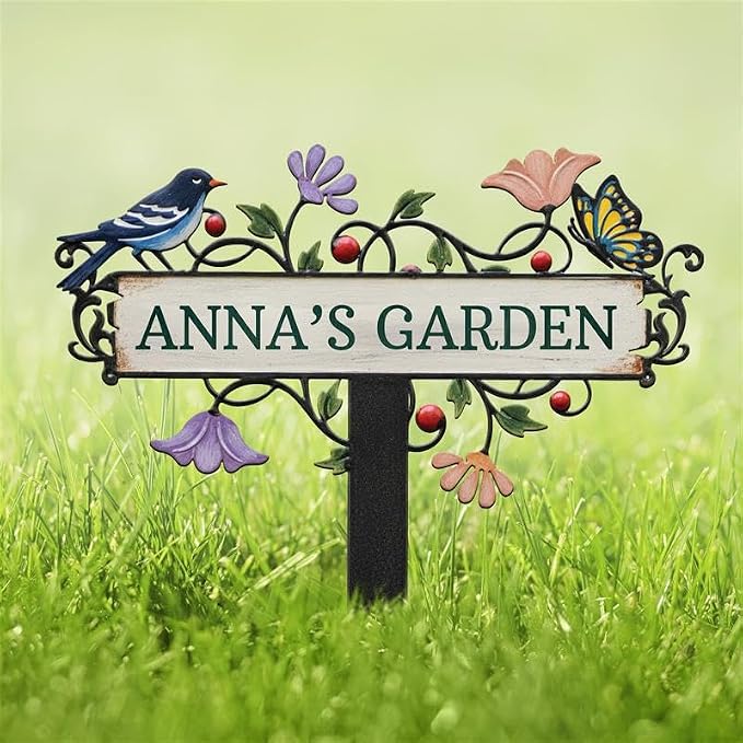 Personalized Metal Yard Sign, Custom Metal Stake Decor, Bird, Butterfly & Flower Design, Gift for Garden Lovers, Garden Decor (Bird, Butterfly & Flower)