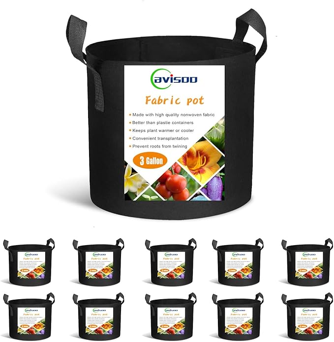 Cavisoo 10-Pack 3 Gallon Plant Grow Bags, Heavy Duty 300G Thickened Non-Woven Aeration Fabric Pots with Reinforced Handles