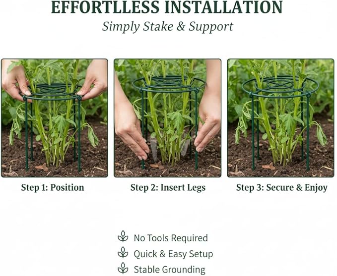 DAYUMKOU 8 Pack Peony Cages and Supports, 11.5" D x 12" H Plant Supports for Outdoor Plants, Heavy Duty Metal Peony Support Cage Flower Support Rings for Rose Hydrangea Strawberry