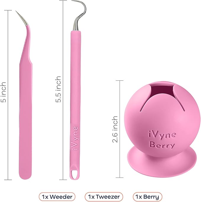 iVyne Berry and Silicone Weeding Tools - Suction Vinyl Weeder, Craft Tweezer, Scrap Collector Holder - Cricut & Silhouette Accessories - Pink