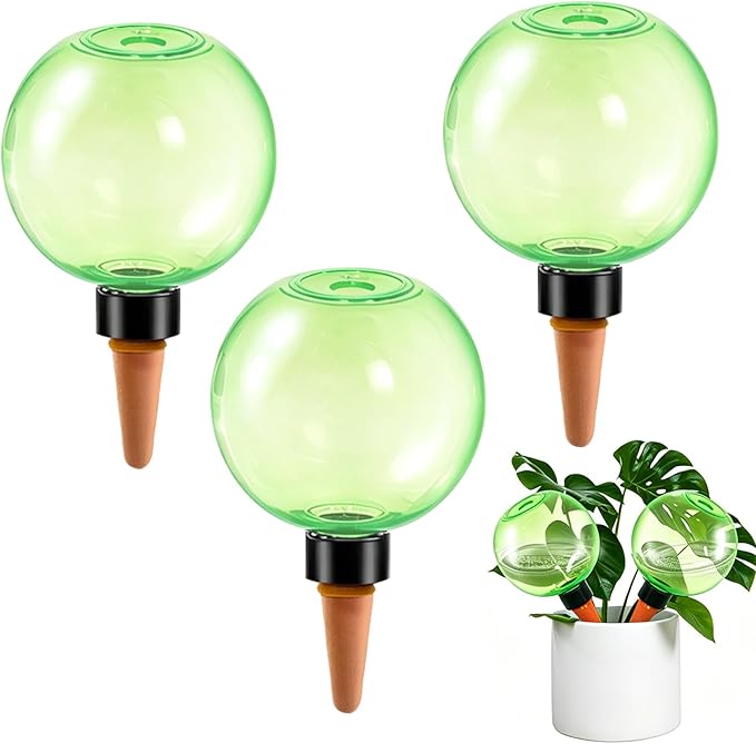 3pcs Large Plant Self Watering Globes, 17.5 oz Plastic Water Bulbs Top Fill, Plant Watering Devices System Slow Release Terracotta, Water Spikes Stakes for Indoor(3pack)
