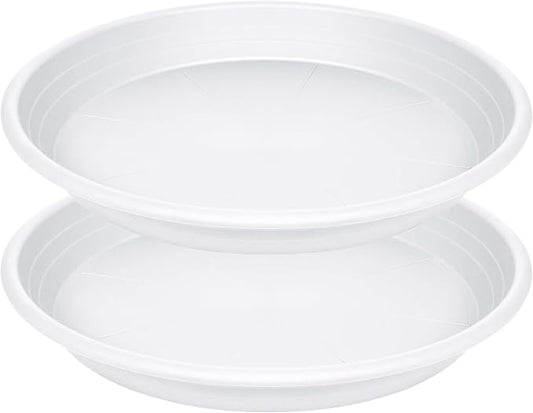 2 Pack of 16 inch Plant Saucer, Large Plant Tray, Heavy Sturdy Plant Drainage Tray for Indoors, Bird Bath Bowls, Sturdy Plastic Pot Tray for Planter (White)