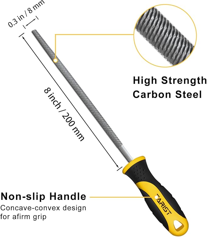 TARIST 8 inch Round Metal File, Professional Carbon Steel rat tail file, Tool Sharpener for Professionals and DIY (8 inch)