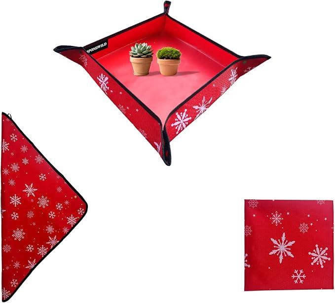 Plant Transplanting Mat - Thickened Waterproof Potting Mat, Succulent Gardening Mat, Portable Repotting Mat for Mess Control, Indoor Outdoor Use (PVC-Red Snowflake 27 x 27)