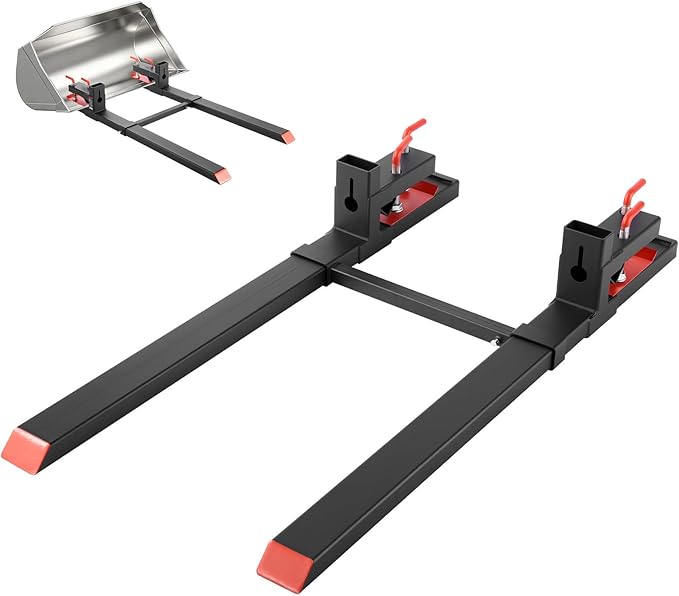 VEVOR Pallet Forks, 4000 lbs Clamp on Pallet Forks, 60-Inch Total Length Heavy-Duty Tractor Fork with Adjustable Stabilizer Bar for Tractor Attachments, Loader Bucket, and Skid Steer, Black