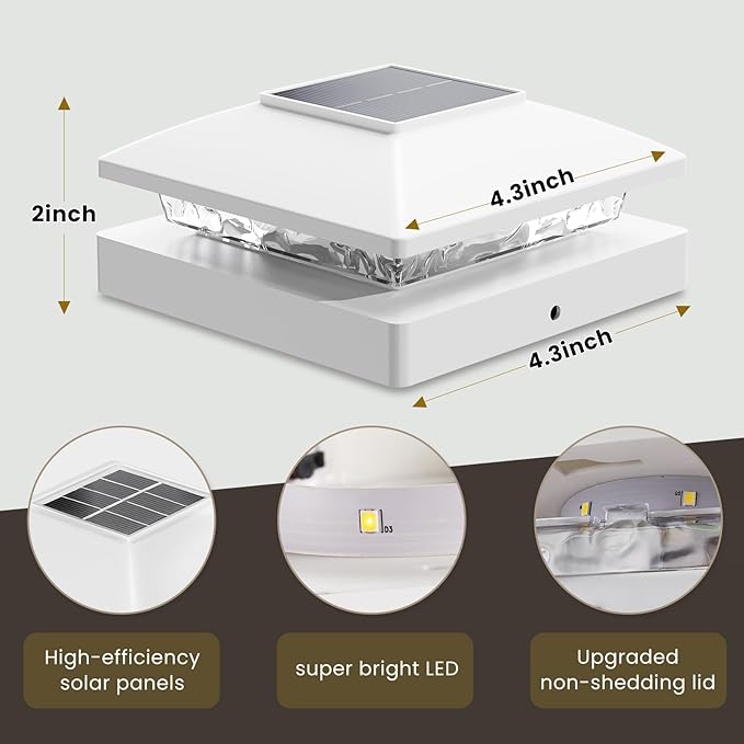 Solar Post Cap Lights Outdoor 12pack, White Waterproof Solar Powered Deck Fence Post Lights Fit 4x4 Wood/Vinyl Posts, Bright Warm White Solar Post Lights Decorate Deck, Patio, Porch, Fence