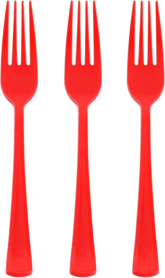50 PCS Red Plastic Forks, Red Plastic Silverware, Heavy Duty Plastic Utensils - 50 Disposable Forks for Valentine's Day, Brithday, Holiday