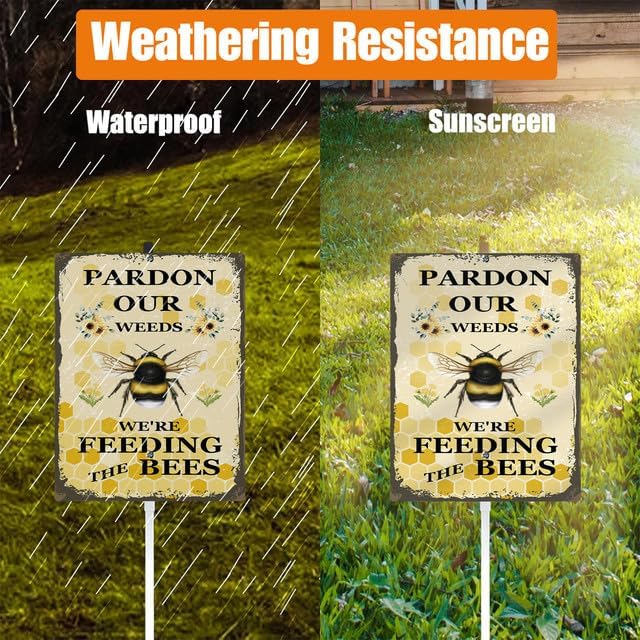 Parden Our Weeds We Are Feeding The Bees Yard Sign With Stake Do Not Mow Reflective Aluminum Yard Signs Rust Free Save Bee Pollinator Habitat Garden Signs (8x12) IN