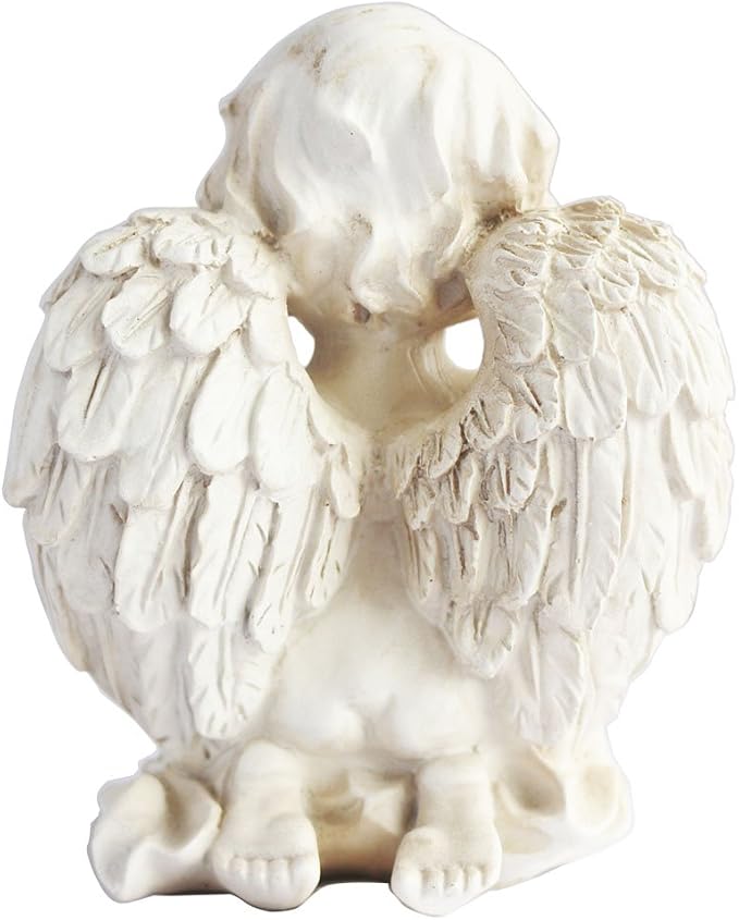 Vintage Kneeling Praying Cherub Statue Indoor Outdoor Home Garden Decoration Wings Angel Statue Memorial Sculpture