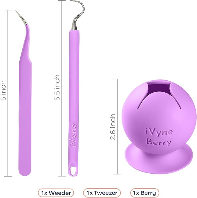 iVyne Berry and Silicone Weeding Tools - Suction Vinyl Weeder, Craft Tweezer, Scrap Collector Holder, Storage for Cricut, Silhouette Accessories - Purple