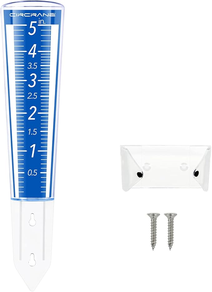 Circrane 5-Inch Capacity Outdoor Rain Gauge with Additional Hang Bracket& Stainless Steel Screws, Magnifying Scale and Numbers Design for Easy Read (Blue)