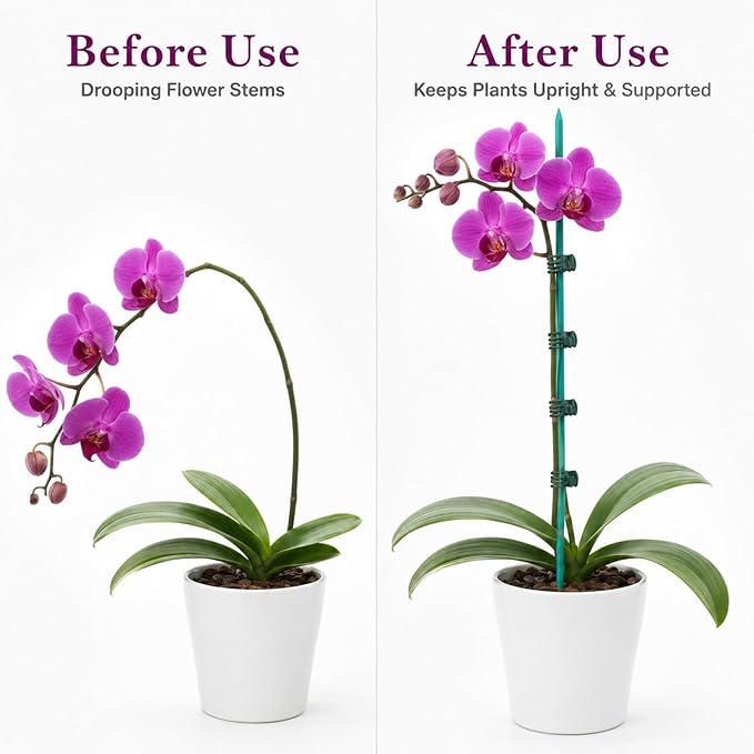 30 Pcs Plant Support Stakes Kit 15 Inch Bamboo Plant Stakes with 50 Pieces Orchid Clips Plastic Garden Plants Clips, 30 Pcs Metallic Twist Ties for Garden Supporting Stems Vines Stalks Grow Upright
