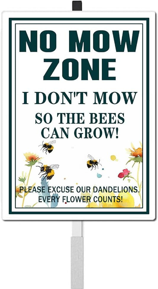 No mow zone bee Yard Sign With Stake Do Not Mow Reflective Aluminum Yard Signs Rust Free Save Bee Pollinator Habitat Garden Signs (8x12 IN)