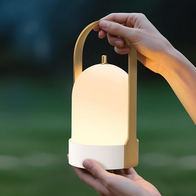Tubicen Rechargeable Table Lamp Portable Outdoor Waterproof Camping Lantern 4-Level Dimmable 4000mAh Battery Cordless Table Lamp for Bedroom Bathroom Patio Balcony Garden Gold