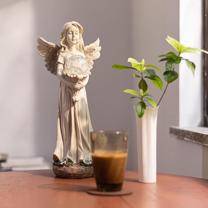 Angel Statue for Garden - 16.3 inches Guardian Solar Garden Statues with Solar Lights, Angel Figurines Gardening Gifts for Mother Grandma Lawn Outdoor Ornaments Figurines for Outdoor Decor