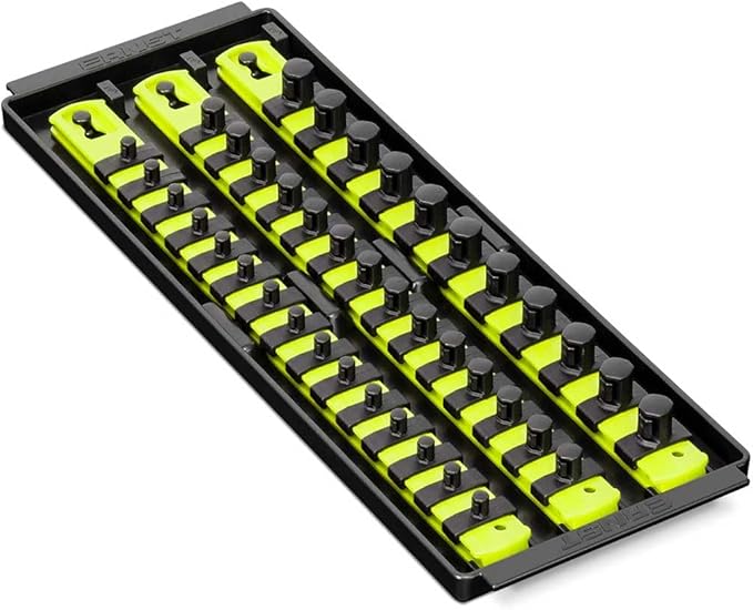 Ernst Manufacturing 8498HV 13-Inch Socket Boss, Premium 3-Rail Multi-Drive Socket Organizer, High Visibility - Made in USA