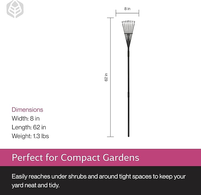 Yard Butler ILT-8 World’s Greatest Rake 8” Wide Shrub Rake Garden Rake for Lawncare - Convenient Garden Cleaning Accessory - Lightweight Wooden Handle - Steel Tines - Easy to Maneuver