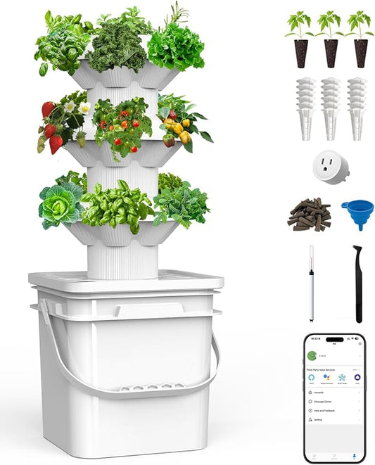 18 Plants hydroponic Growing System kit, hydroponic Tower Indoor Garden, 10-Liter Large-Capacity Water Tank Circulation, soilless Planting Vegetables and Fruits (3x6P)