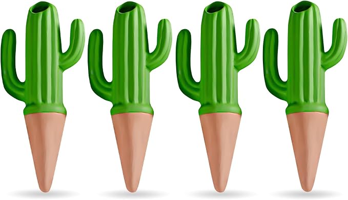 MCleanPin 4 Pack Self Watering Spikes and Globes, Handmade Terracotta Cactus Self-Watering Plant Devices with Slow Release System, Automatic Plant Water Bulbs for Indoor and Outdoor Garden Vacation