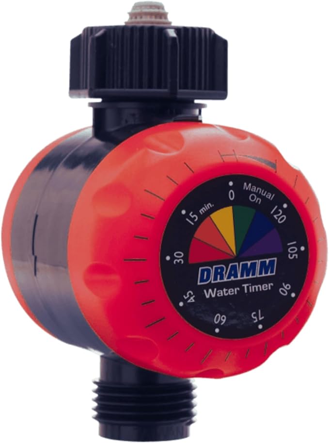 Dramm ColorStorm Premium Water Hose Timer, Mechanical, Turns Water Off Automatically, Up to 120 Minutes of Run Time, Compact for Lawn, Drip, Soaker Hose and Garden, Red