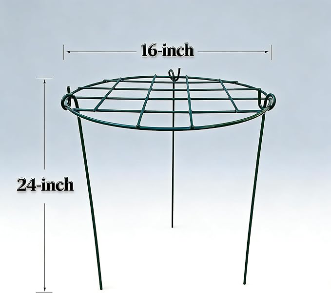 MTB Supply 10 Pack 16 x 24 inch Green Peony Cages Grow Through Plant Support Stakes Flower Support Hoops Heavy Plants Brace Rings