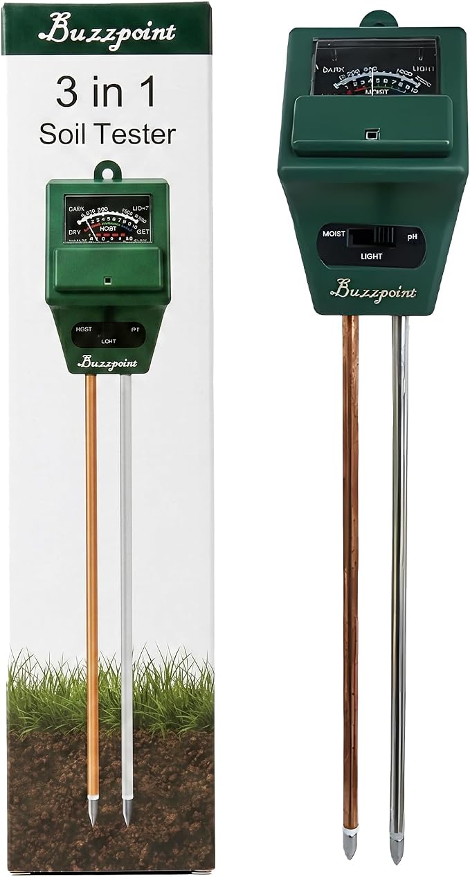 3-in-1 Soil Tester for Moisture, pH & Light – Battery-Free Analog Plant Care Meter with Stainless Steel Probe – for Indoor & Outdoor Gardening, Lawn & Garden Plants