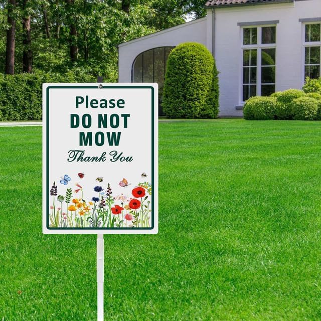 Please Do Not Mow Thank You Yard Sign With Stake No Mowing Reflective Aluminum Lawn Signs Rust Free No Mow May Pollinator Wildflowers Garden Signs (8x12) IN