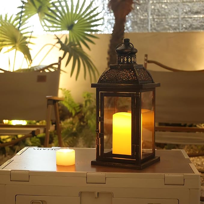 NEEDOMO Large Candle Lanterns Decorative Indoor, 14.4" Outdoor Lantern with Clear Glass, Vintage Metal Candle Holders in Black, Patio Wedding Home Kitchen Coffee Table Livinig Room Decor
