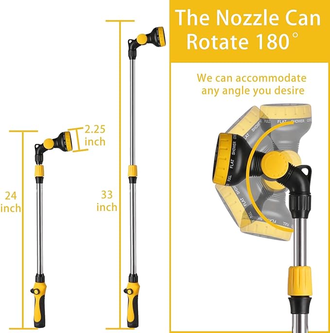 Watering Wand,26-33 Inch Adjustable Watering Wand for Hose is Aluminum Alloy Tube with Rubber Handle High Water Flow for Watering Plants and Lawn Cleaning