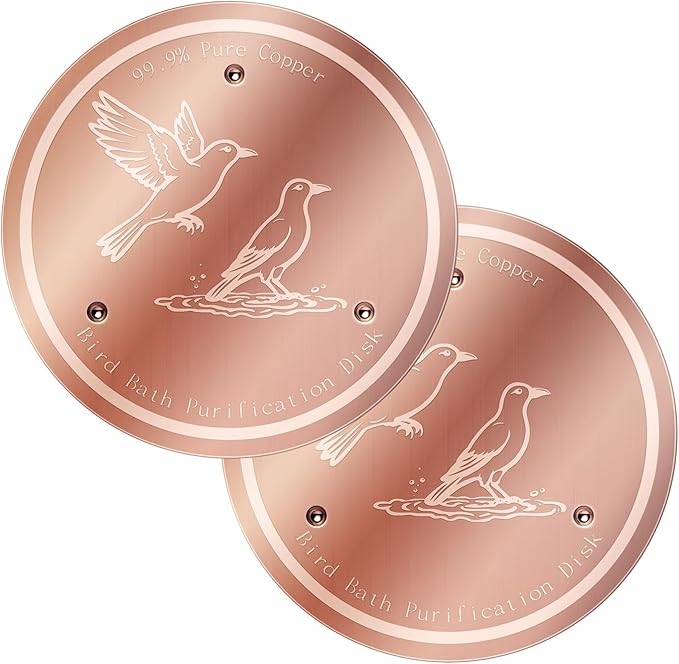 Bird Bath Copper Disk, 99.99% Pure Copper Bird Bath Cleaner, Triple-Point Support, All-Season Water Cleaber for Outdoor Bird Baths & Bowls (2 Pcs)