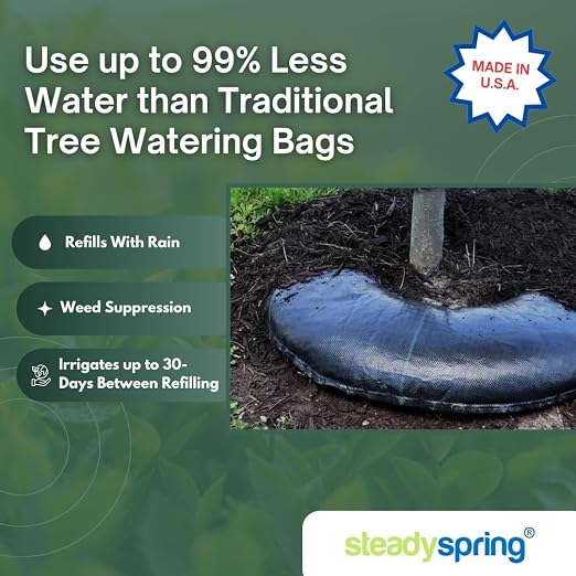 SteadySpring® Smart 30+Day Tree Watering Mat Auto Refills with Rain for Trees with ~20 in (16 in to 23 in) Root Ball - Watering Mat Plus Weed Barrier and Frost Protection Blanket (12)