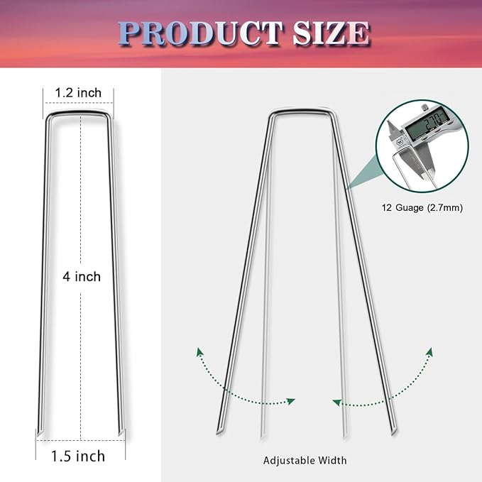 Gtongoko 120 Pack Landscape Staples 4 Inch Galvanized Garden Stakes, 12 Gauge Heavy Duty Sod Staples for Weed Barrier Fabric, Plant Covers, Netting, Irrigation Hose & Holiday Decorations