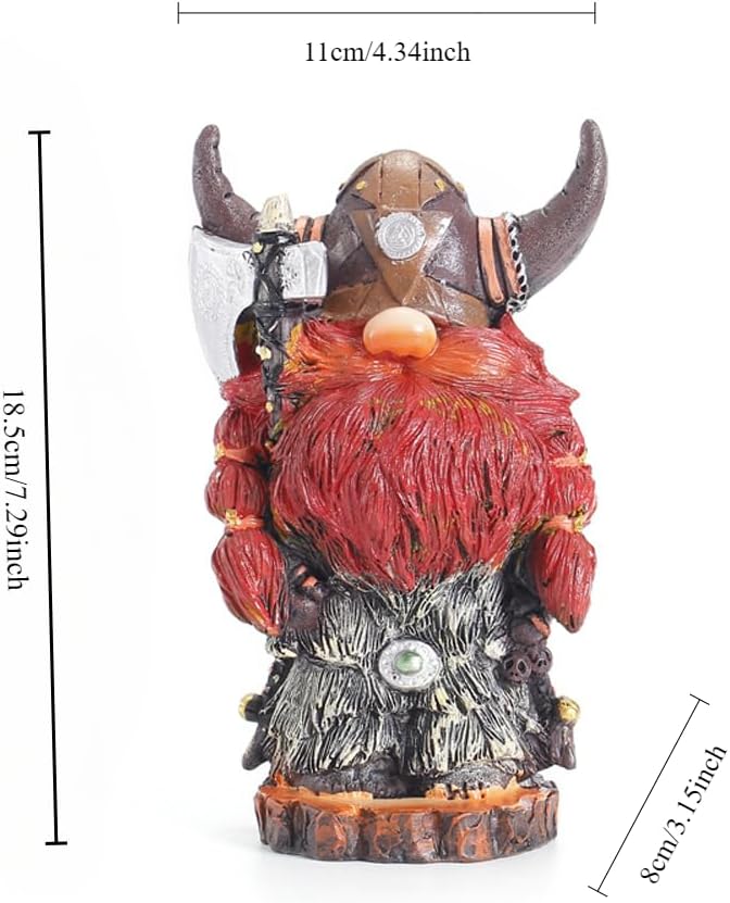 Garden Gnome Statue Viking Gnome Figurine 7.2 Inch, Nordic Warrior Statue Resin Viking Decor for Men, Father's Day & Birthday Gift, Tabletop Shelf Fireplace Decor, Men's Gift