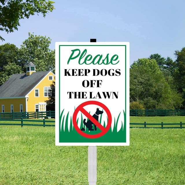 Please Keep Dogs Off The Lawn Yard Sign With Stakes 8x12 inches Rustproof Reflective Aluminum Keep Dogs Off Grass Sign Stand for Home Garden Lawn Outdoor