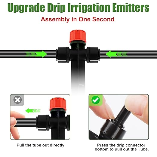 30pcs Drip Irrigation Emitters, Kalolary Adjustable 360 Degree Water Flow Emitters for 1/4" Tubing, Two-Way Connection Irrigation Drippers for Garden, Lawn, and Greenhouse Watering Systems(Red)