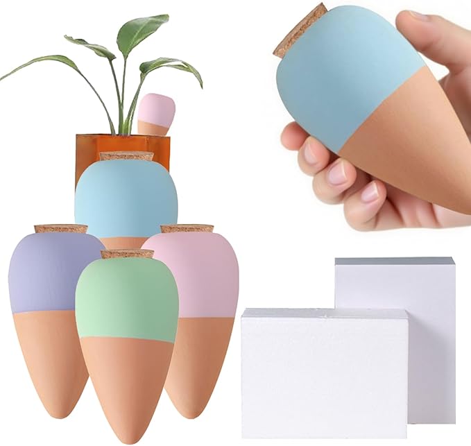 4 Pack Terracotta Watering Spikes, Plant Watering Devices Wine Bottle Automatic Plant Self Watering Spikes for Vacations, Clay Self-Watering Stakes for Indoor Outdoor Plants