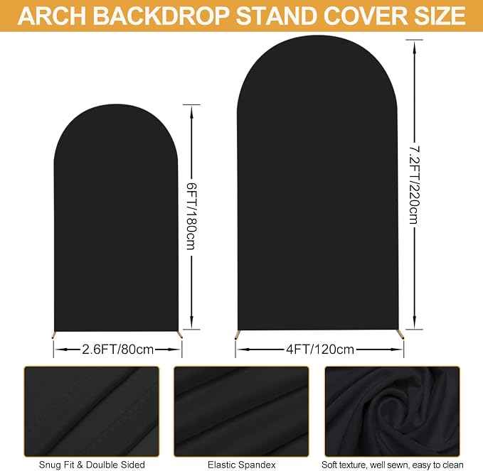 SuuWoee Arch Backdrop Stand Set of 2 With Black Cover (7.2FT+6FT) Gold Metal Wedding Arch Stand Balloon Arched for Birthday Party Baby Shower Graduation Ceremony Decoration
