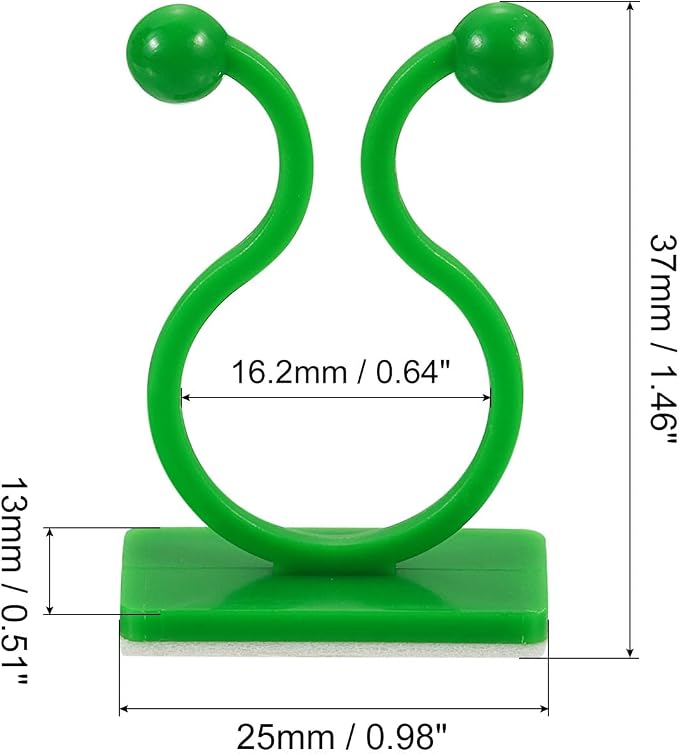 uxcell 100Pcs Plant Climbing Wall Fixture Clips, Plant Fixer Self-Adhesive Hooks Wire Fixing Supporting for Indoor Outdoor Decoration and Cable Wire Fixing (Green, 16.2mm/0.64")