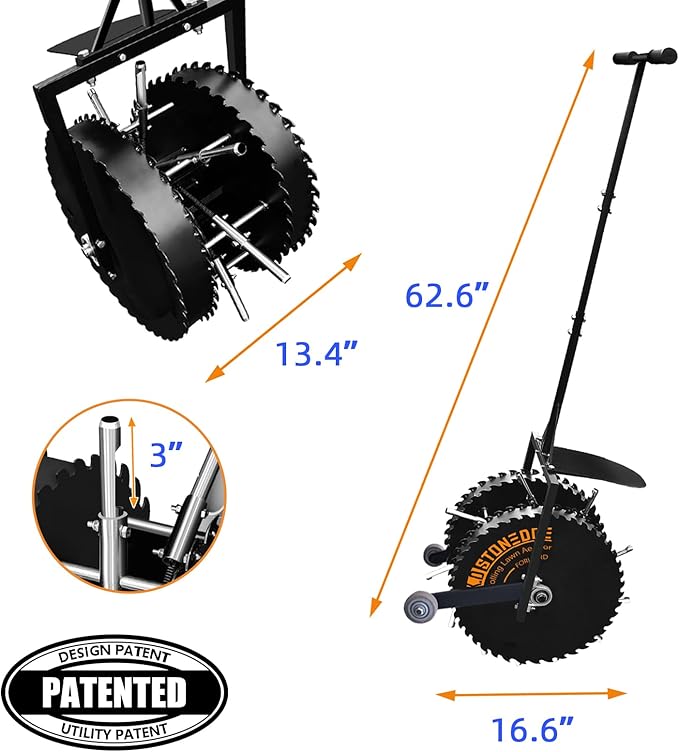 Patented Rolling Lawn Coring Aerator Yard Grass Pulling Plugs Manual Aeration Tool Push Roller Rotary Compacted Garden Soil Loosening