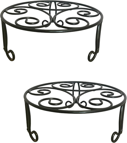 2 Pack Iron Plant Stand Low Profile,13 Inch Diameter Wide Round Metal Flower Stand for Indoor Outdoor Large Plants, Short Heavy Duty Display Holder for Wide Pots, Patio Garden Home Decor,Rustproof Matte Black(2 Pack 13 Diameter 5 inches Tall Black)