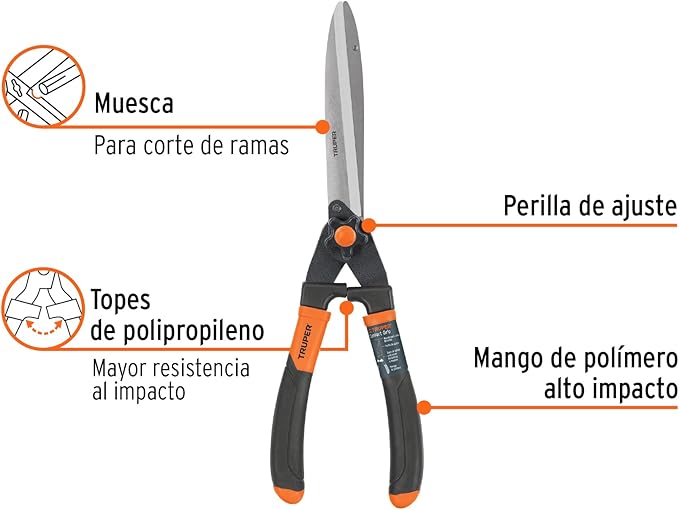 TRUPER T-18 7 1/8" High Impact American Style Poly Handle Hedge Shears