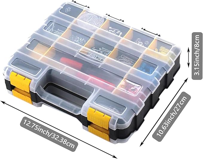 AIDY-PRO Tools Box Organizer Double Side 34 Compartments Hardware Organizers with Removable Plastic Dividers for Screws Nuts Nails