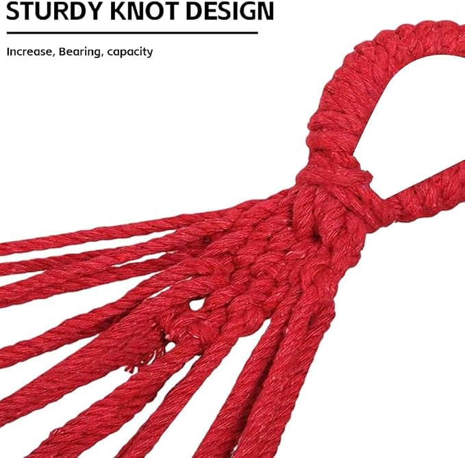 Cotton Canvas Hammock, Comfortable Fabric Camping Hammock with Tree Straps, Up to 440lbs with Travel Bag for Camping Outdoor/Indoor Patio Backyard(Red, with bar)