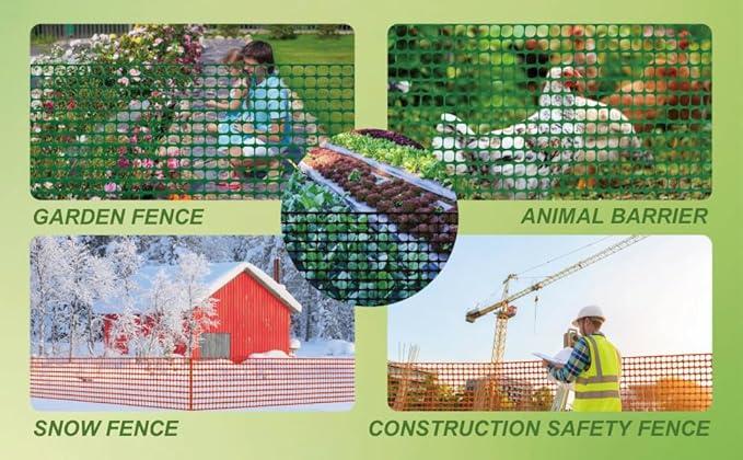 PotatoLife Plastic Mesh Fence Safety Fence, 2'x25' Roll with 50 Zip Ties, Resuable Temporary Netting for Garden Fencing, Construction, Snow Fencing, Animal Barrier, Poultry, Deer, Patio, Green