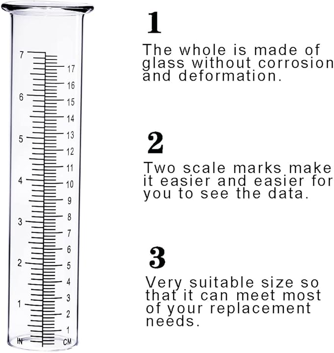 BIUWING 7 inch Rain Gauge Replacement Tube Glass for Yard Garden and Outdoor Home, with Tube Brush, Best Rated,2 Packs